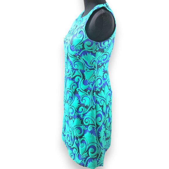 J Crew Green Blue Black A-Line Sleeveless Sheath Dress Vinyard Jacquard … - Picture 2 of 10